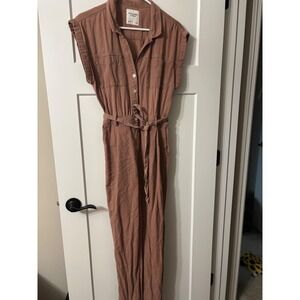Abercrombie Fitch Womens S Sleeveless Belted Utility Jumpsuit Rose‎ Mauve